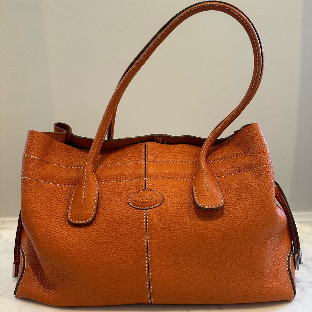 Tod's Vibrant Orange Leather Tote
